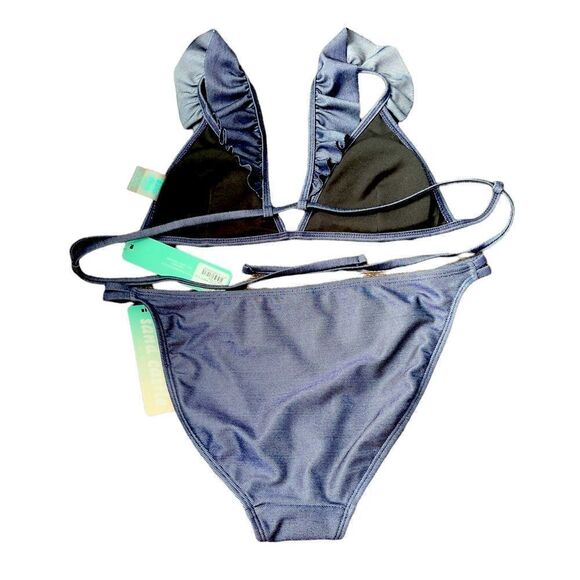 sand castle Navy Solid Ruffle Bikini Set Size Large - Picture 2 of 14